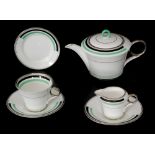 Eric Slater - Shelley - A 1930s Art Deco bone china Regent shape part teaset comprising teapot,