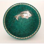 Wilhem Kage - Gustavsberg - A 1930s Argenta Ware shallow footed bowl decorated with a silver fish