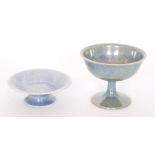 Ruskin Pottery - Two lustre pottery pedestal bowls, the first in a mottled lavender, dated 1925,