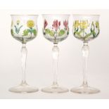 Theresienthal - A set of three late 19th to early 20th Century wine glasses with ovoid bowls and