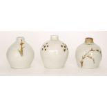 St Ives - Three post war vases each of ovoid form with a squat collar neck,