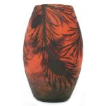 Muller Freres - An early 20th Century cameo glass vase of swollen sleeve form cased in deep