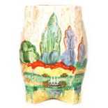 Clarice Cliff - Patina Garden - A shape 460 vase circa 1932 hand painted with a stylised landscape