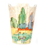 Clarice Cliff - Patina Garden - A shape 451 vase circa 1932 hand painted with a stylised landscape