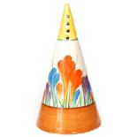 Clarice Cliff - Crocus - A conical shaped sugar sifter circa 1930 hand painted with Crocus sprays