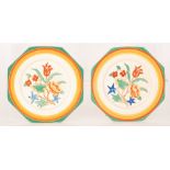 Clarice Cliff - Womans Journal - A pair of octagonal side plate circa 1931 transfer printed and