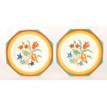 Clarice Cliff - Womans Journal - A pair of octagonal side plate circa 1931 transfer printed and