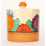 Clarice Cliff - Gayday - A drum preserve pot circa 1930 hand painted with stylised flowers and