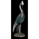 Unknown - Italian - A large post war Murano glass figure of a crane in frosted clear crystal with