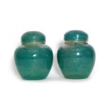 Monart - A matched pair of 1930s shape Z ginger jars and covers each decorated with a tonal blue to