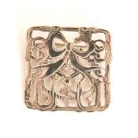 Unknown - An Art Nouveau hallmarked silver pierced panel brooch of square outline with an engraved