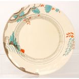 Clarice Cliff - Mowcop - A large circular plate circa 1937 hand painted to the shoulder with a