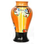 Clarice Cliff - Butterfly - A large shape 14 Mei Ping vase circa 1930 hand painted with stylised