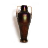 Loetz - A late 19th Century vase of slender shouldered ovoid form with applied pulled angular