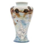 A large boxed Cobridge Pottery Stoneware vase decorated in the Swan Lake Serenity pattern designed