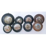 Nine assorted 19th Century Staffordshire framed pot lids comprising Hide and Seek,