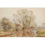 WILLIAM EDWARD WIGLEY (1880-1943) - Willow trees on the banks of a stream, watercolour, framed,