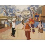 INDONESIAN SCHOOL (MID 20TH CENTURY) - Figures on a busy street, gouache on card,