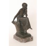 A late 20th Century bronze figure of a seated Art Deco female, signed B.
