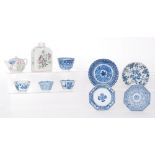 Four assorted 18th and 19th Century Chinese blue and white teabowls and saucer of varying form,