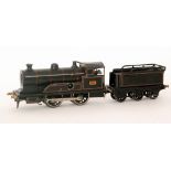 A Bing O gauge 0-4-0 locomotive and tender 3768 in black livery,