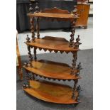 A Victorian and later rosewood four tier what-not with turned supports, height 81cm and width 60cm,