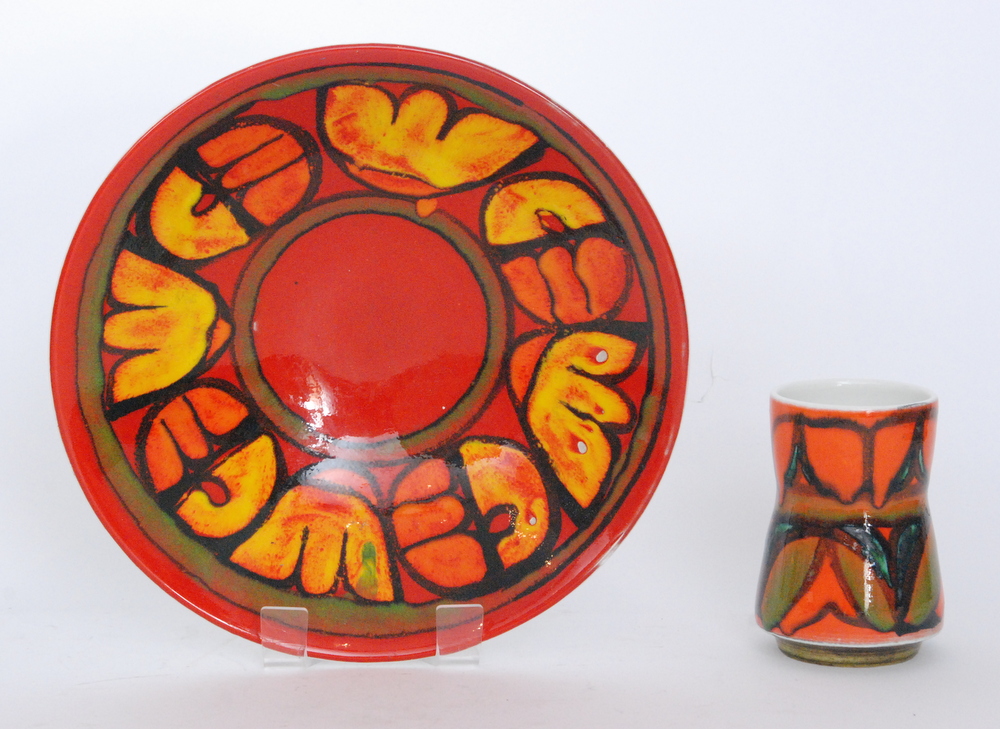 Two pieces of Poole Pottery Delphis range comprising a shape 83 vase painted by Rosina St.