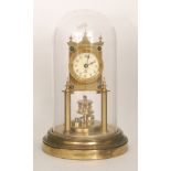 An Edwardian 365 day mantle clock by Gustave Becker in a glass dome on a circular base,