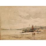ROBERT BUCHAN NISBET, RSA, RBA, RI (1857-1942) - Fishing boats in harbour, watercolour, signed,