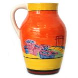 A late 1930s single handled mushroom glazed Lotus jug later decorated by Bizarre Girl Marjory