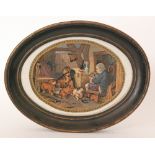 Four large framed 19th Century Staffordshire pot lids comprising The Hop Queen, HIghland Music,