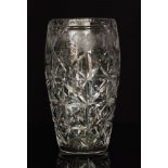 A 20th Century Royal Tudor clear crystal glass vase of swollen sleeve form engraved with floral