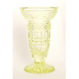 An early 20th Century Uranium yellow crystal glass vase of footed bell for with everted rim