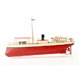 A Carette single funnel and mast river steamer with striped canopy to the bow, cream and red hull,