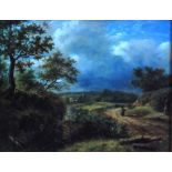 ATTRIBUTED TO JOSEPH THORS (1835-1884) - A woman on a country road, oil on panel, framed,