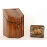 A George III converted mahogany serpentine front knife box and a Chinese lacquer box (2)
