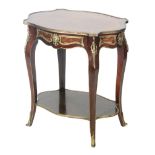 A late 20th Century mahogany and walnut side table of cartouche form,