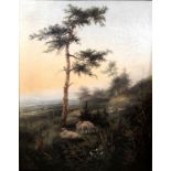 E MASTERS (LATE 19TH CENTURY) - Sheep on a bank with an extensive landscape beyond, oil on canvas,