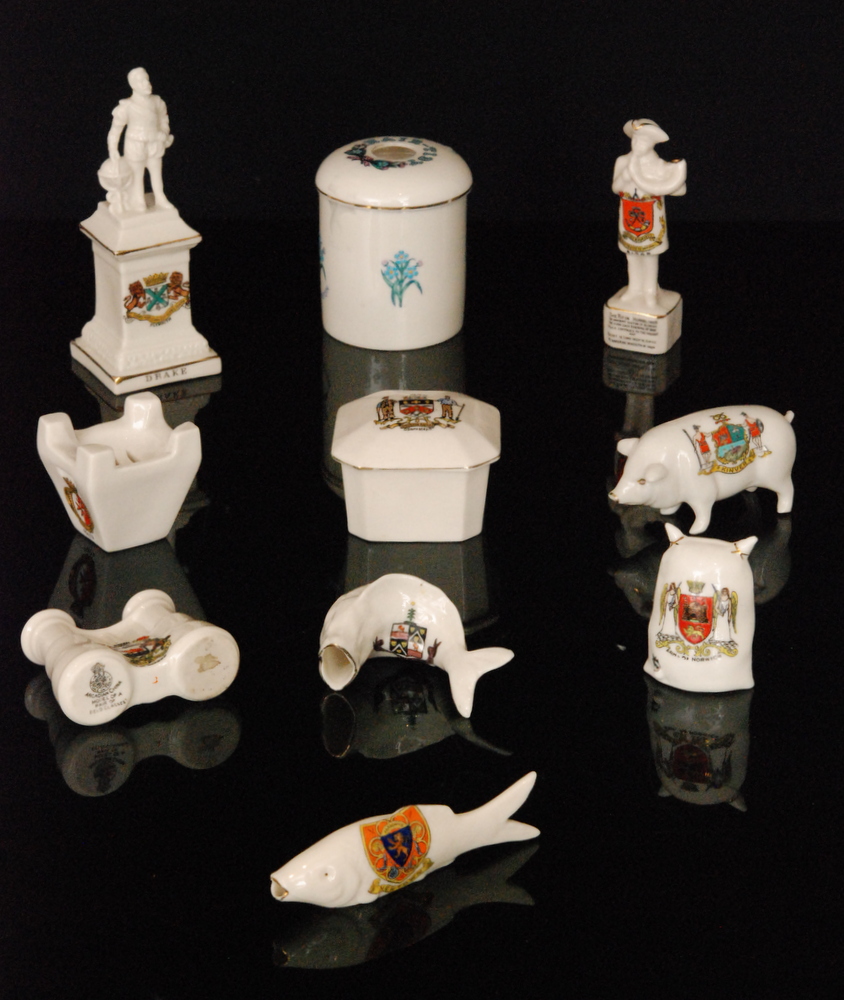 Ten pieces of assorted early 20th Century crested china to include a Hair-Tidy, a W.