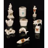 Ten pieces of assorted early 20th Century crested china to include a Hair-Tidy, a W.