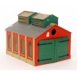 A Hornby O gauge lithographed tinplate platform station, two level crossings, a No 2 signal cabin,