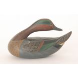 William Hanemann - A 20th Century carved wooden green winged teal duck with painted finish,