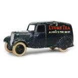A Dinky No 280B Lyons' Tea delivery van, dark blue on white tyres.
