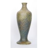 A Ruskin Pottery lamp base of footed Mei Ping form decorated in a mottled green and blue tonal