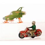 A Schuco Curvo 1000 clockwork motorcyclist and a Dinky UFO Interceptot No 351 (2)