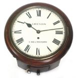 A small 20th Century circular oak cased wall clock, with single fusee movement,