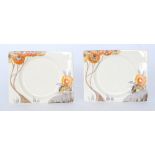 A pair of Clarice Cliff Rhodanthe Biarritz side plates circa 1936 hand painted to the shoulder with