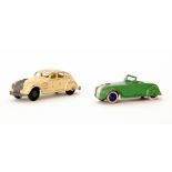 A Meccano Dinky 22G green stream lined tourer and cream Chrysler airflow model (2)