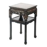 An early 20th Century Oriental Export hardwood jardiniere stand or occasional table of square form,