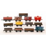 Three Bassett Lowke O gauge LMS open 13T wagons, three British unbranded GWR wagons,